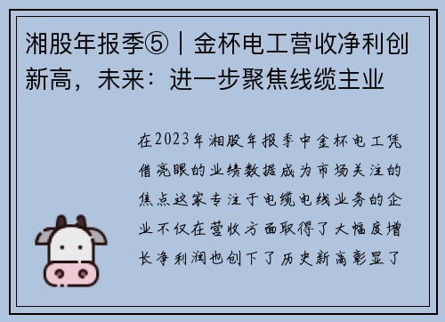 湘股年报季⑤｜金杯电工营收净利创新高，未来：进一步聚焦线缆主业