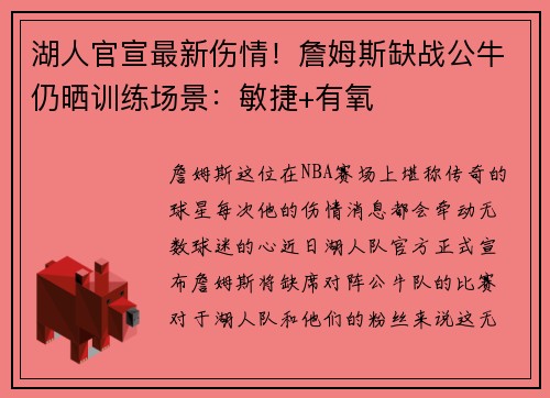 湖人官宣最新伤情！詹姆斯缺战公牛仍晒训练场景：敏捷+有氧