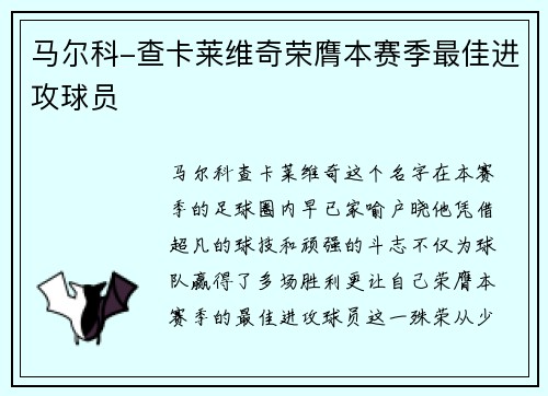 马尔科-查卡莱维奇荣膺本赛季最佳进攻球员